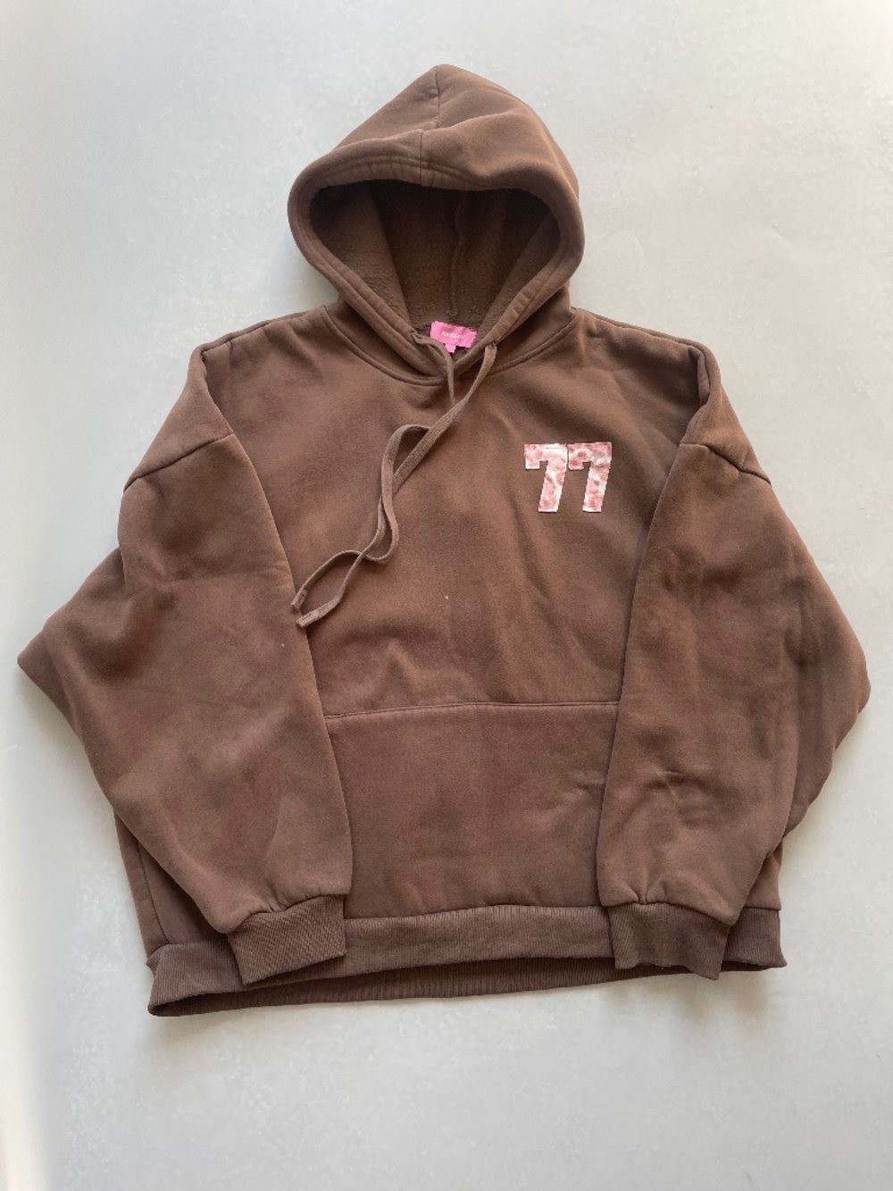 Edikted Brown Oversized 77 Graphic Hoodie Sweatshirt Size XL